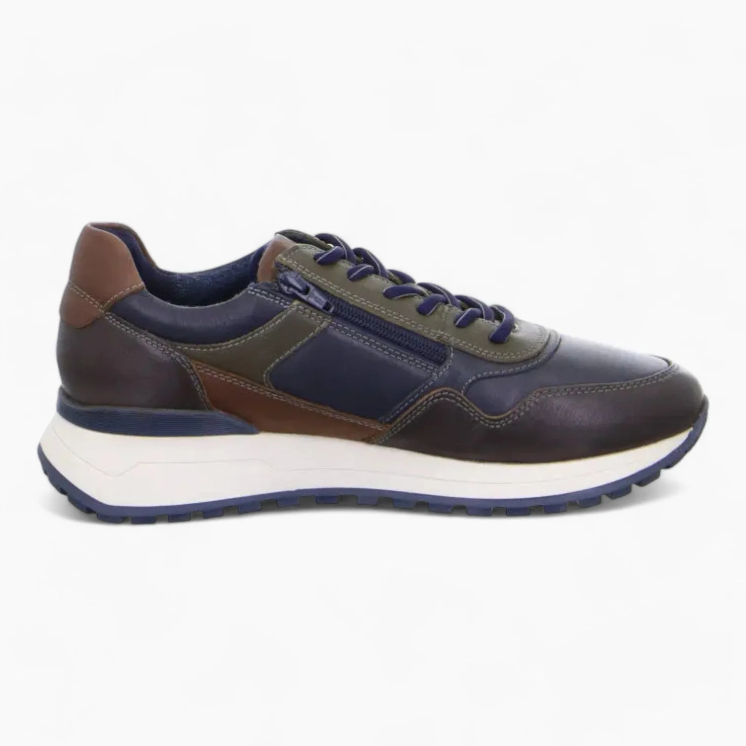 Men's Brown & Blue Leather Trainers by Ara – Wide Fit & Side Zip