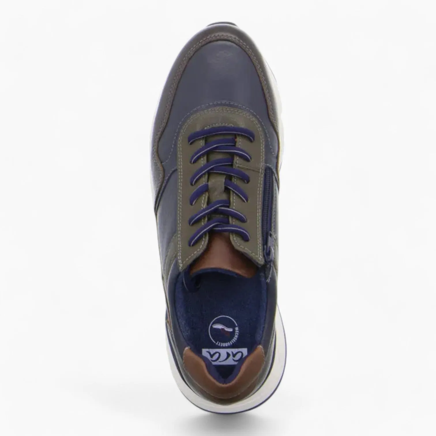 Men's Brown & Blue Leather Trainers by Ara – Wide Fit & Side Zip