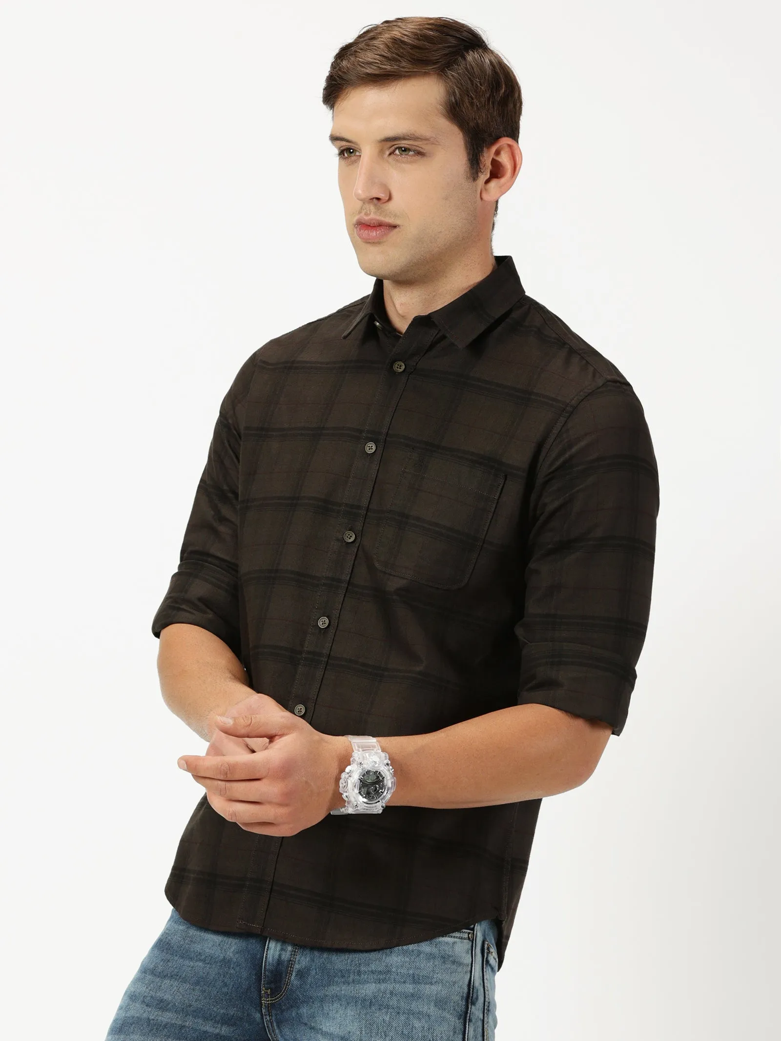 MEN'S COFFEE CHECKS SLIM FIT SHIRT