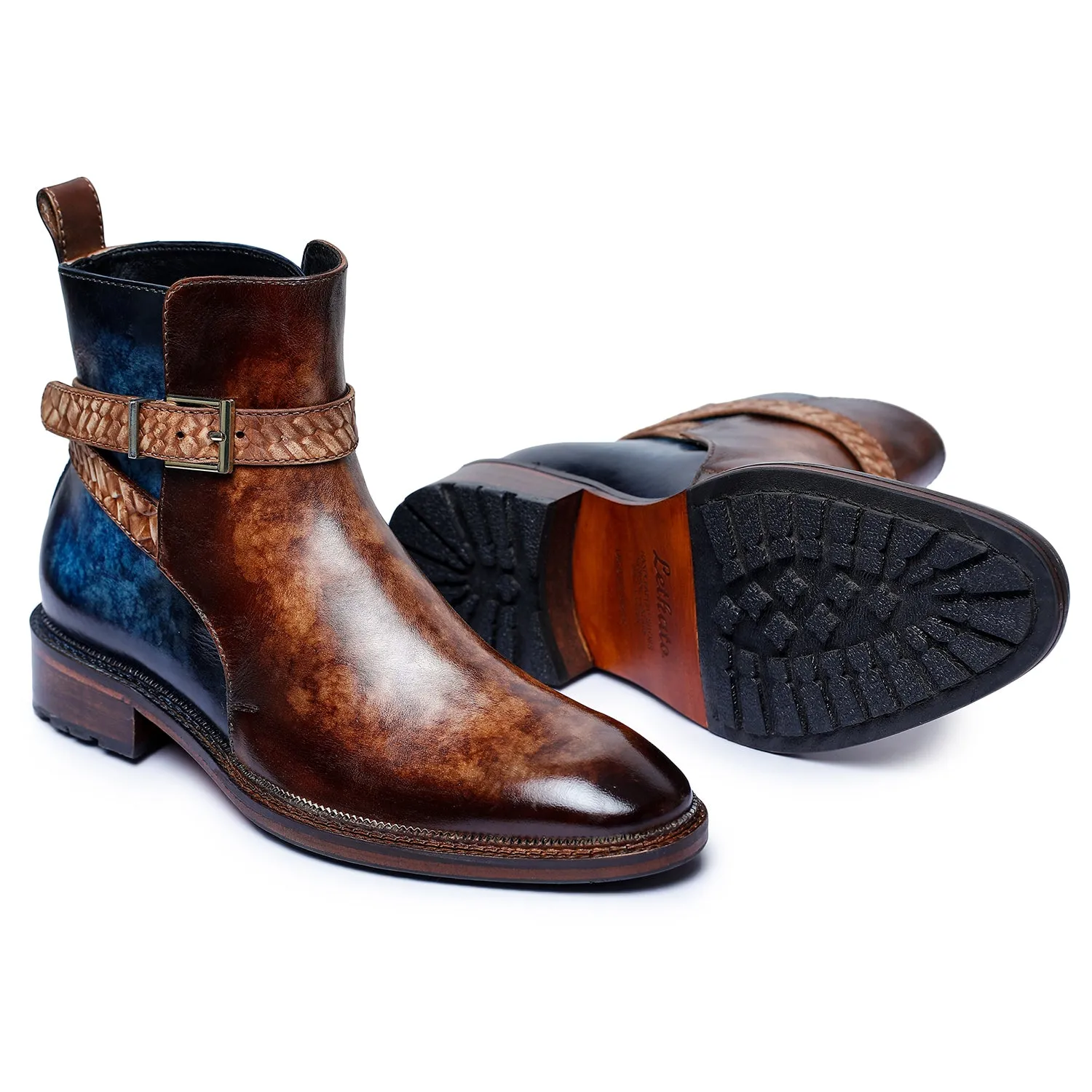 Mens Cross Strap Boots- Brown & Blue