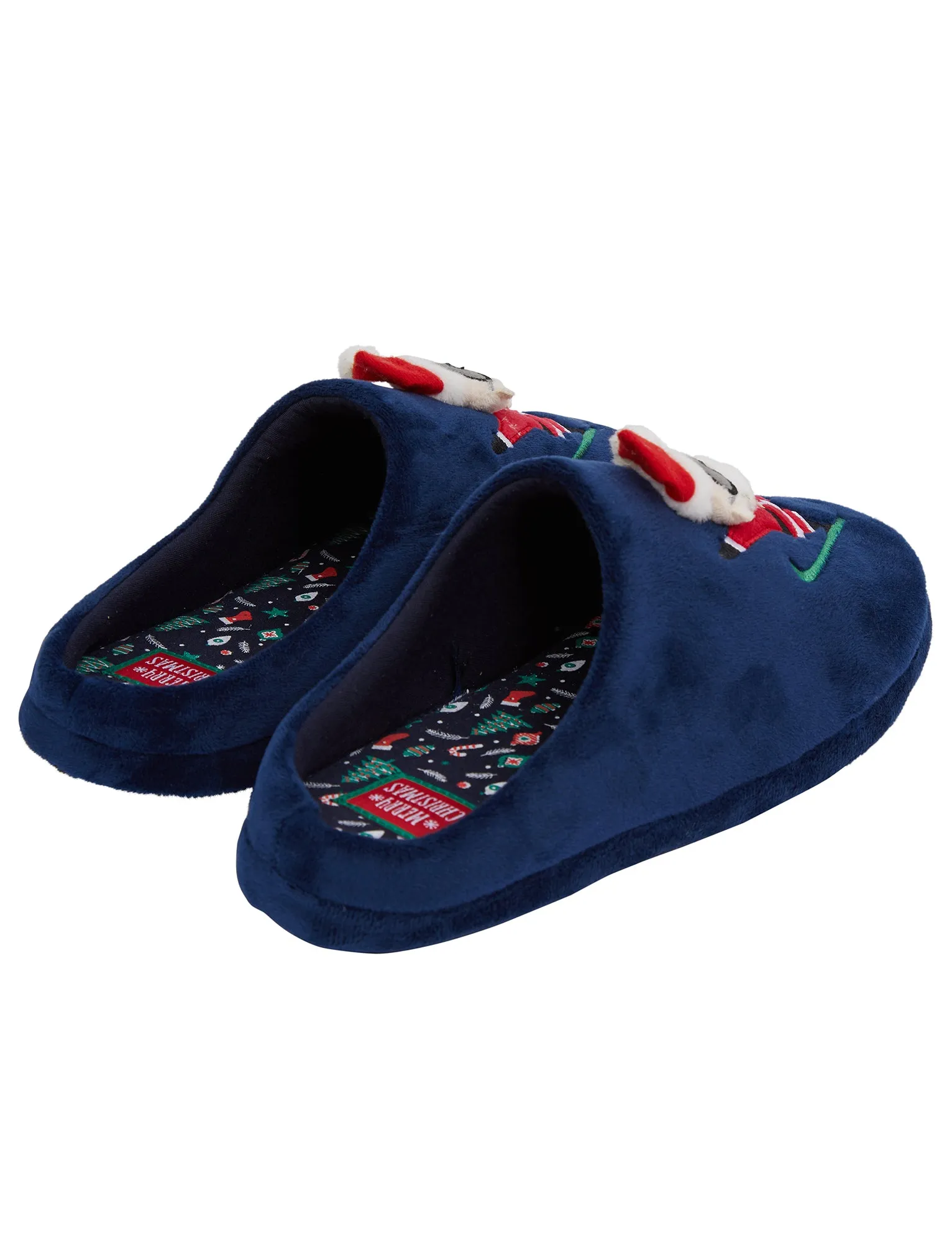 Men's Inky 3D Santa Claus Christmas Mule Slippers in Navy - Merry Christmas