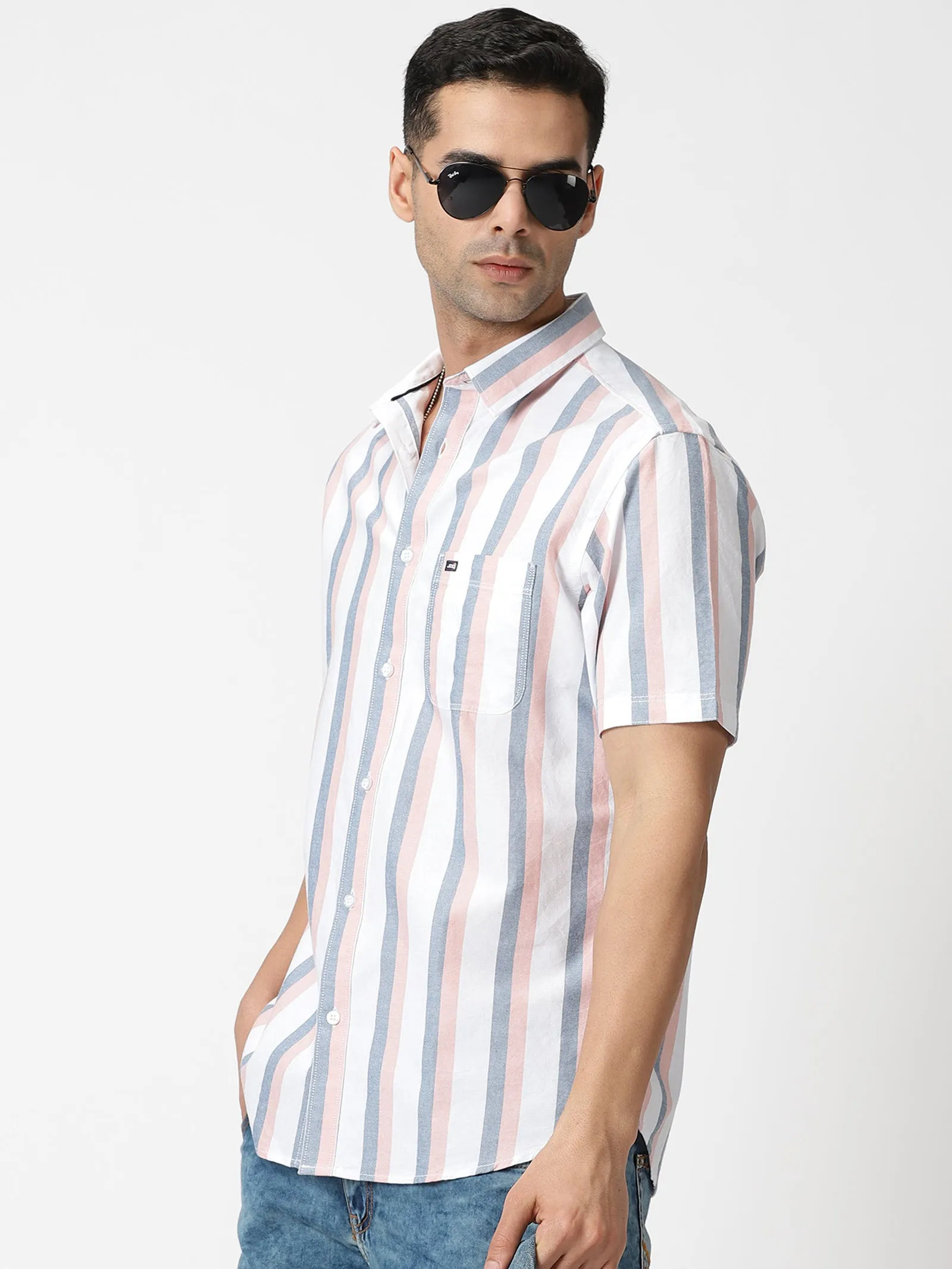 MEN'S LT PINK STRIPE SLIM FIT SHIRT