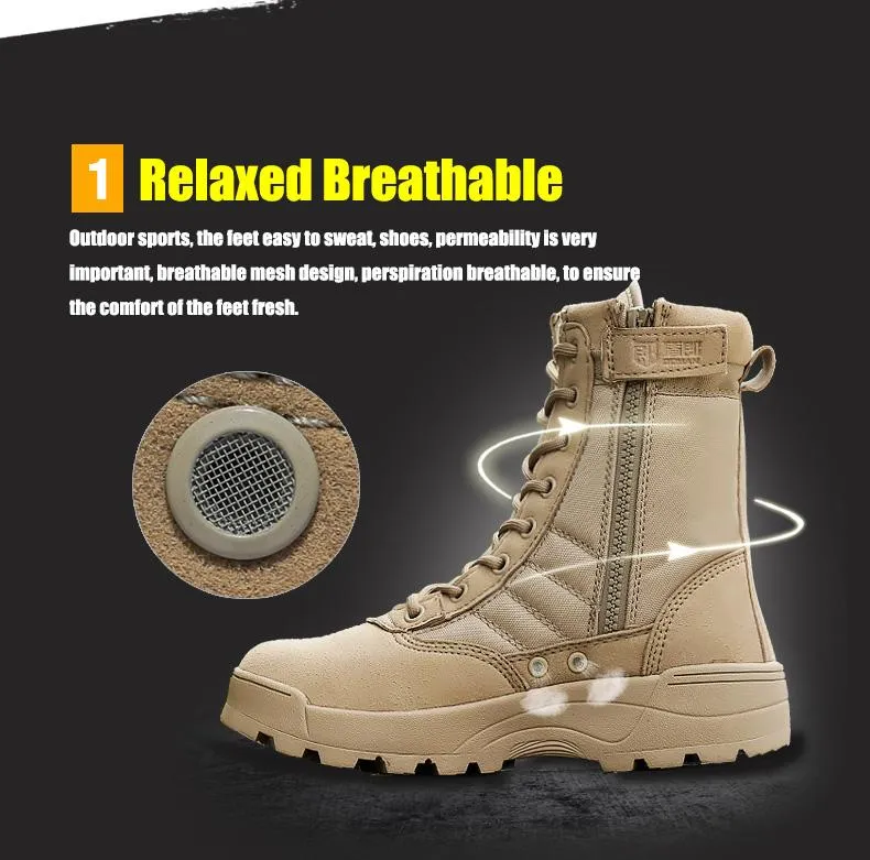 Men's tactical military combat boots working safety shoes with zipper