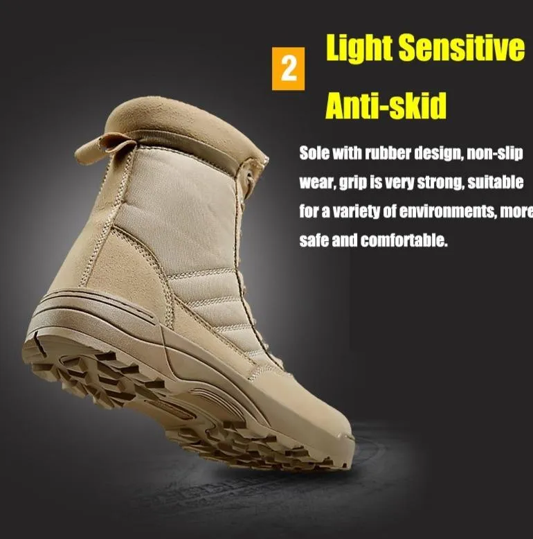 Men's tactical military combat boots working safety shoes with zipper