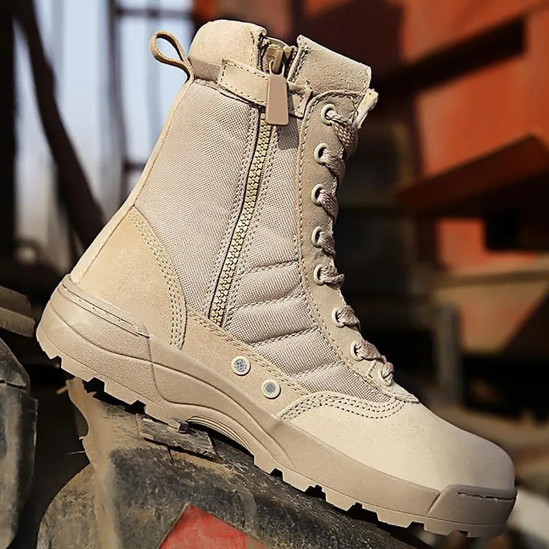 Men's tactical military combat boots working safety shoes with zipper