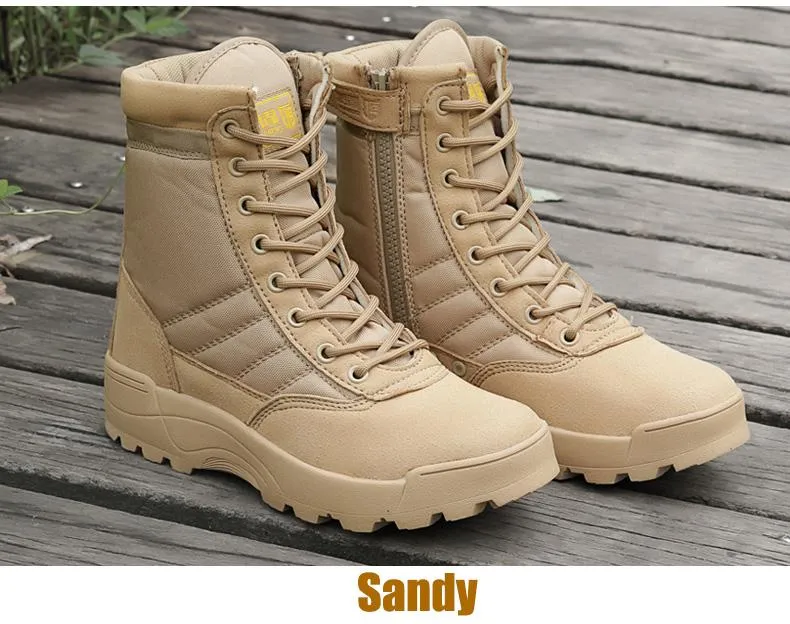 Men's tactical military combat boots working safety shoes with zipper