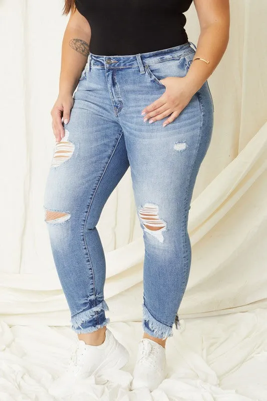 Mid Rise Ankle Skinny Jeans | Plus Size