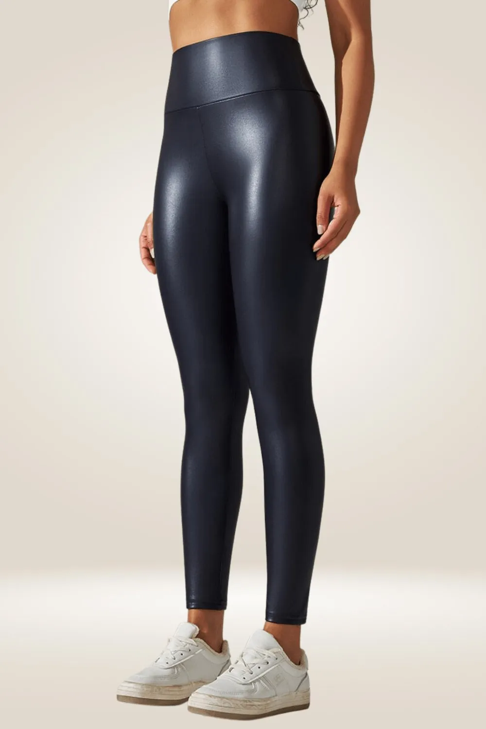 Navy Blue High Waisted Faux Leather Leggings