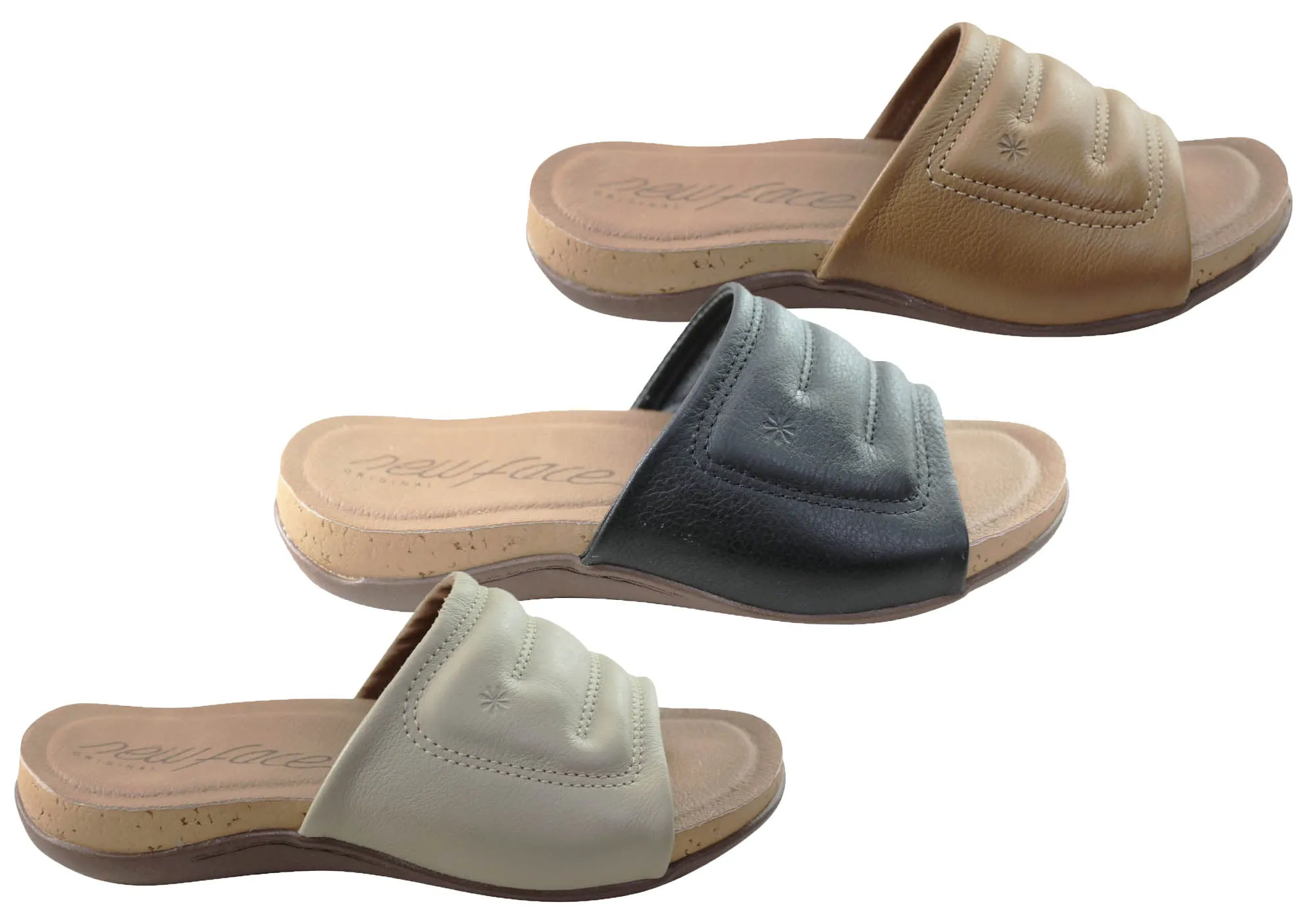 New Face Fresco Womens Comfort Leather Slides Sandals Made In Brazil