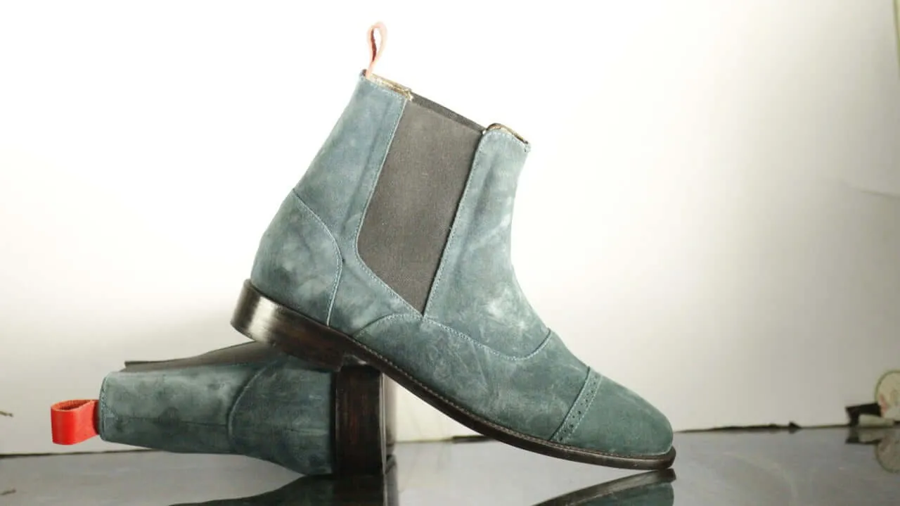 New Handmade Men's Gray Suede Cap Toe Chelsea Boots, Men Ankle Boots, Men Fashion Boots