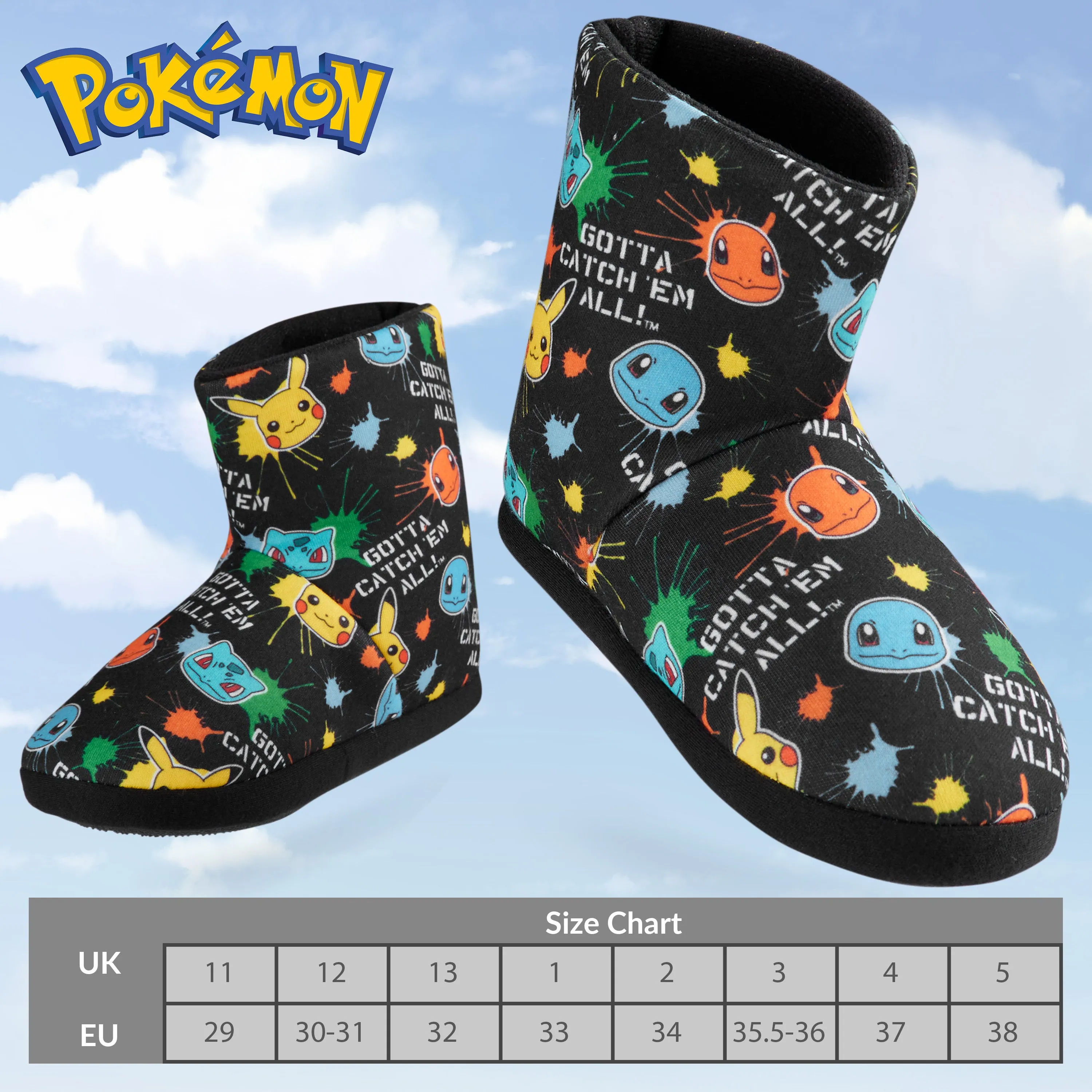 Pokemon Boys Slippers Boot Slippers - Black Aop