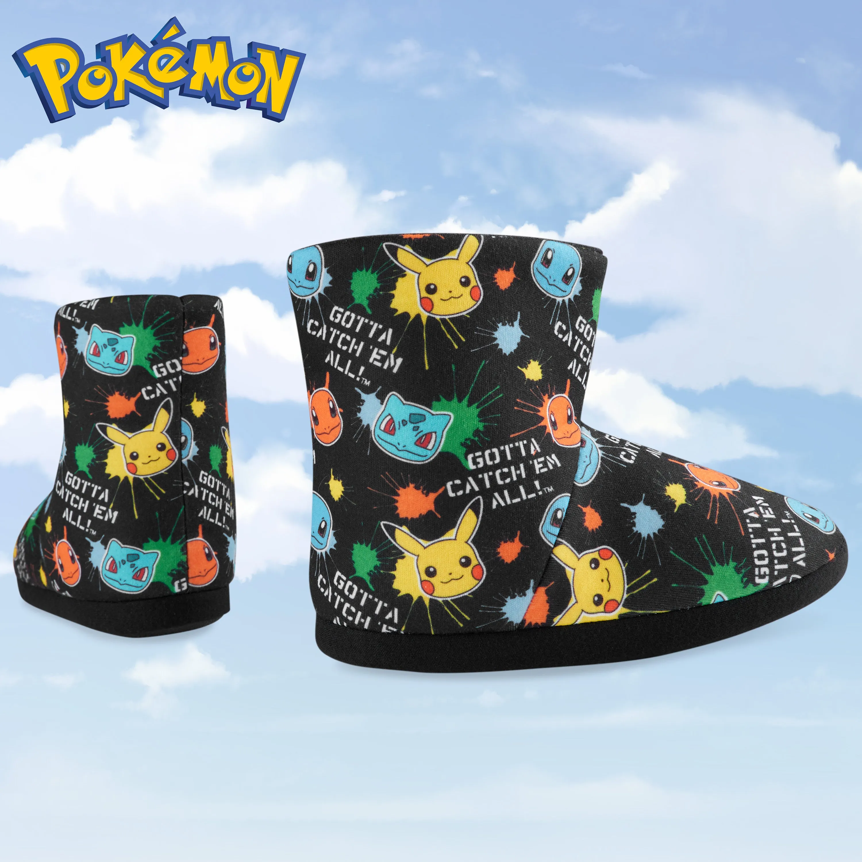 Pokemon Boys Slippers Boot Slippers - Black Aop