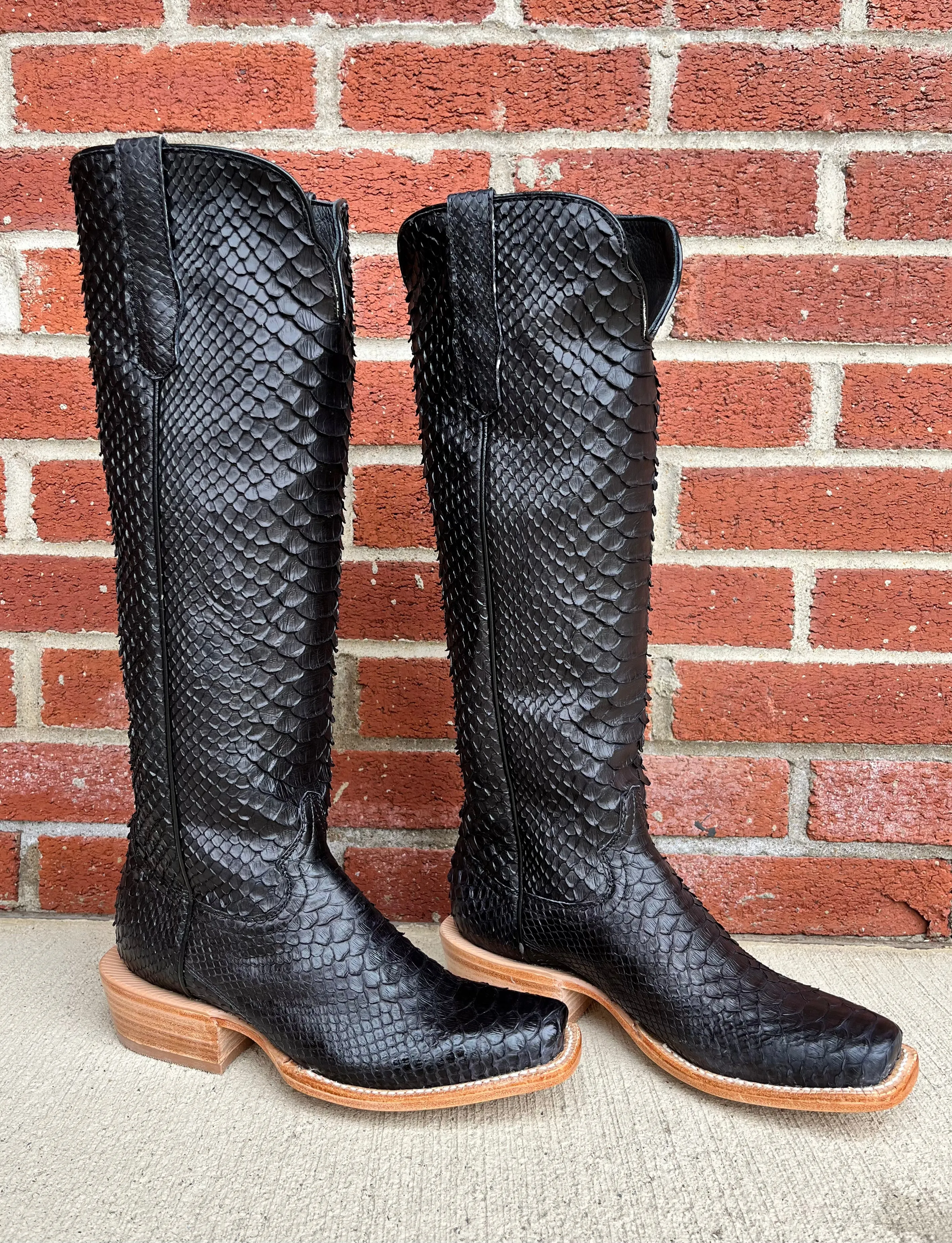 R. Watson Matte Black 17" Python Cowgirl Boots RWL7211