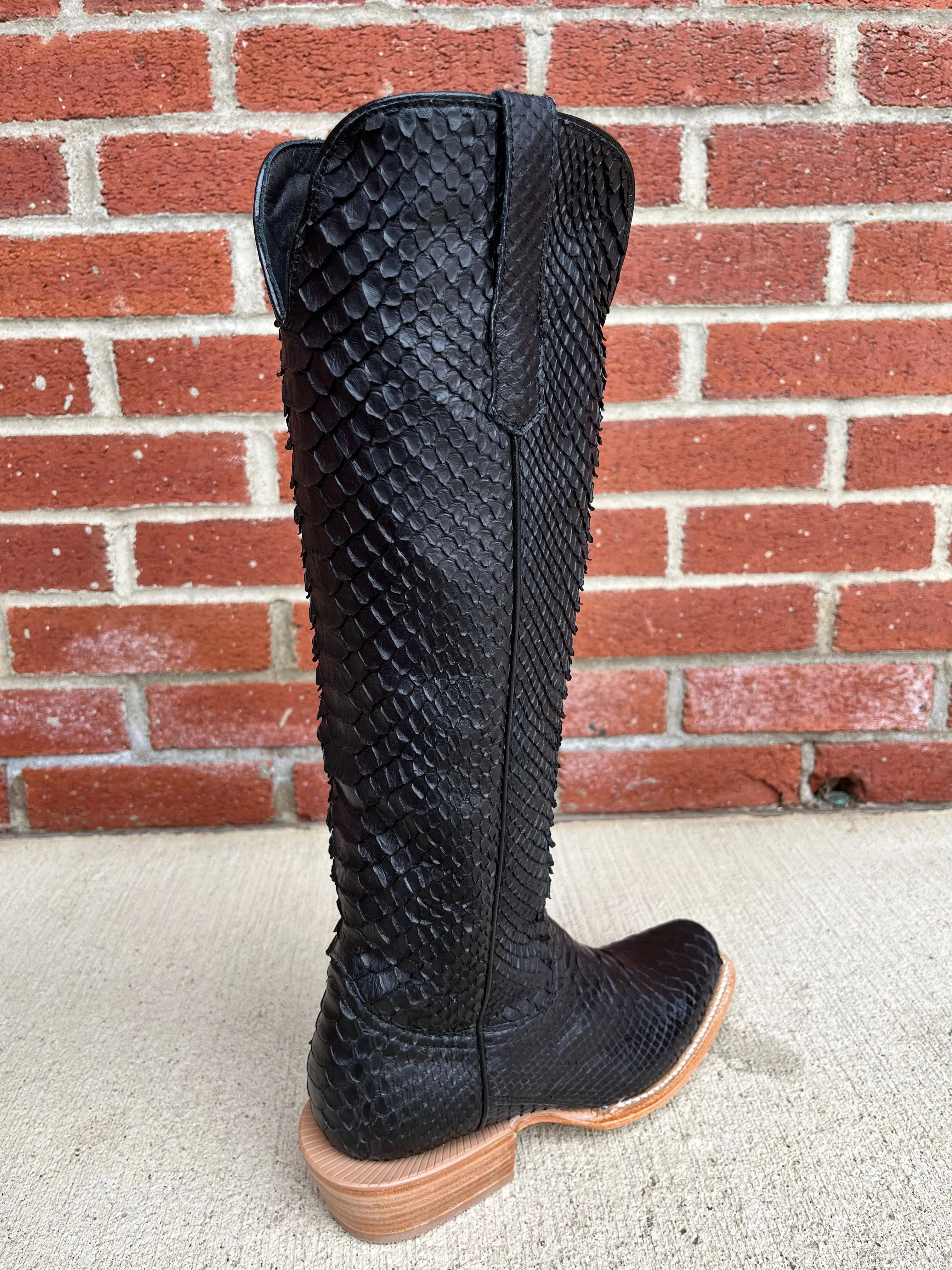 R. Watson Matte Black 17" Python Cowgirl Boots RWL7211