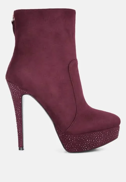 Rhinestone Elegance: Espiree High Heeled Ankle Boots