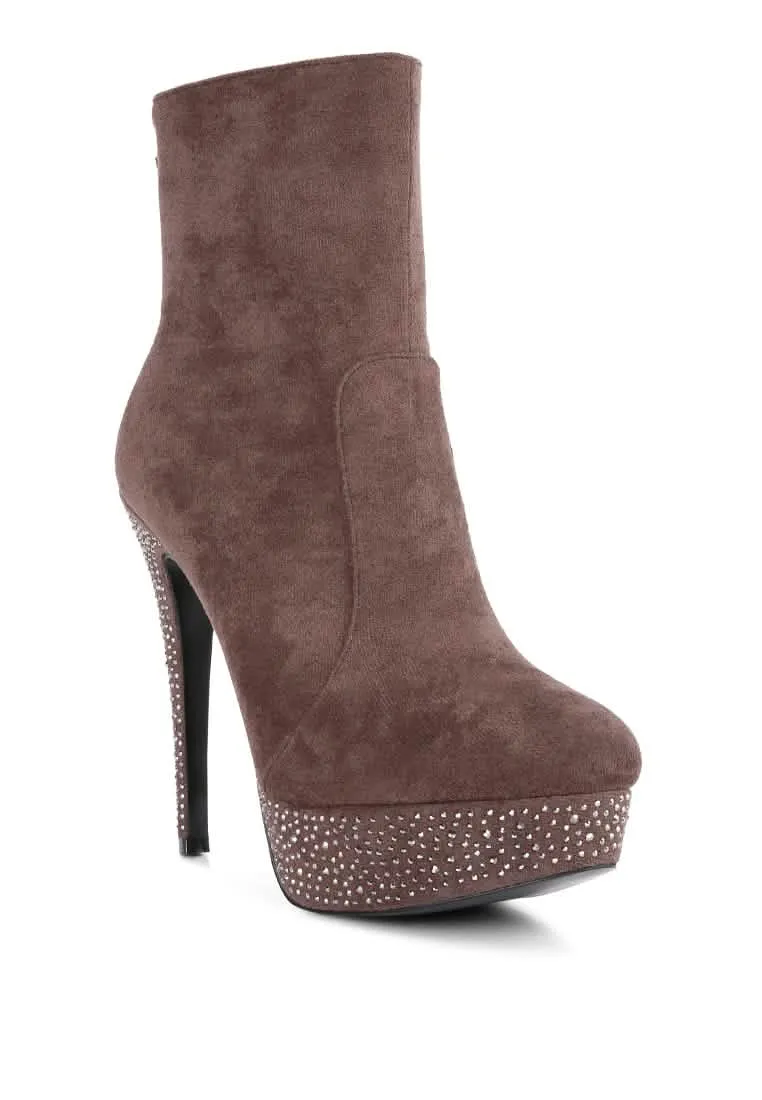 Rhinestone Elegance: Espiree High Heeled Ankle Boots