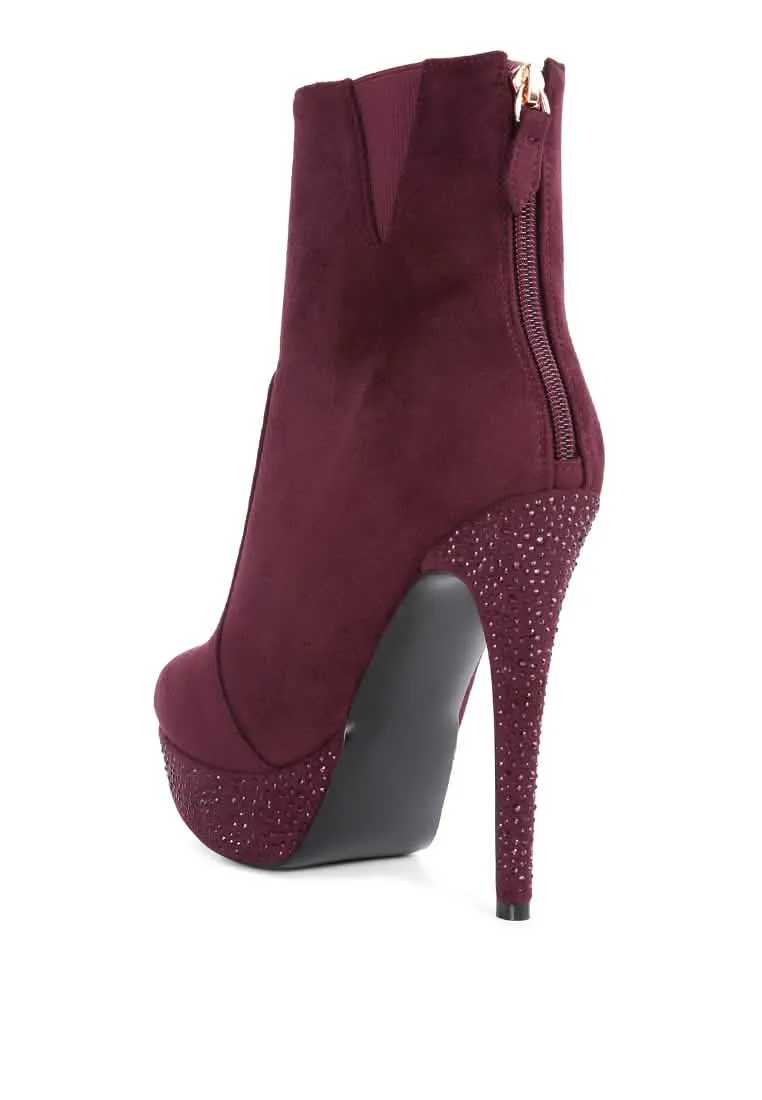 Rhinestone Elegance: Espiree High Heeled Ankle Boots