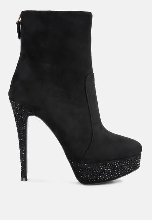 Rhinestone Elegance: Espiree High Heeled Ankle Boots