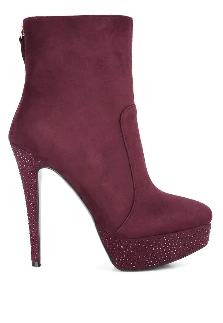 Rhinestone Elegance: Espiree High Heeled Ankle Boots