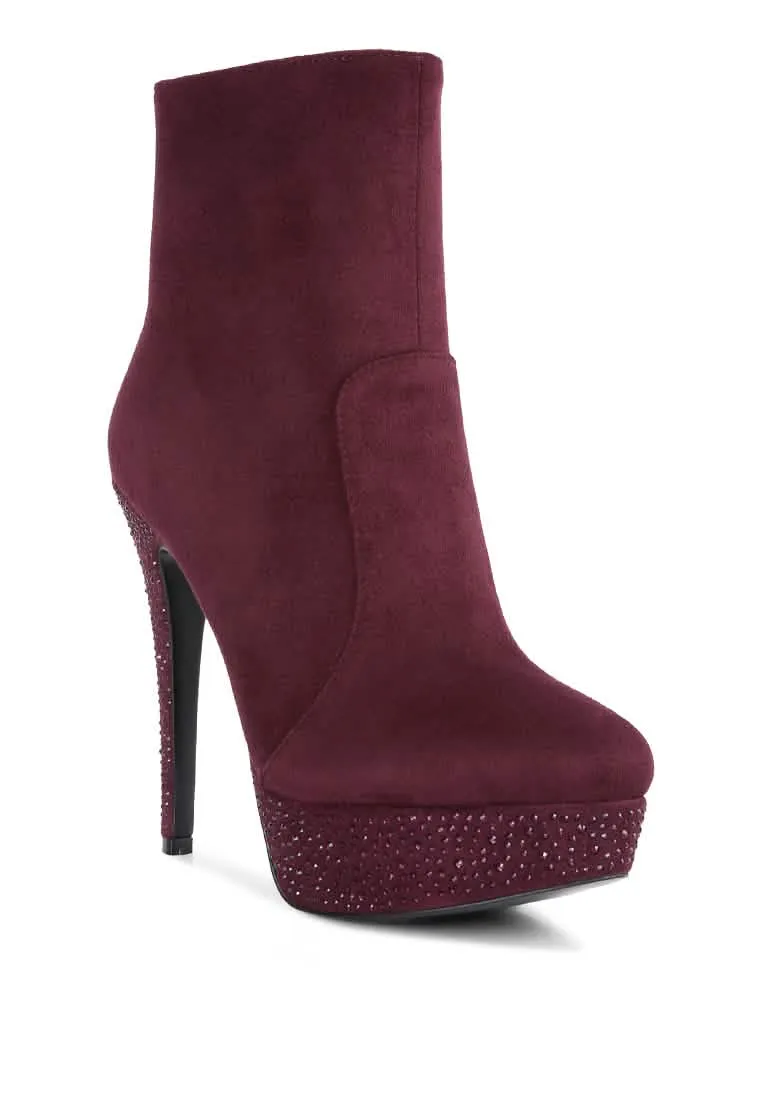 Rhinestone Elegance: Espiree High Heeled Ankle Boots