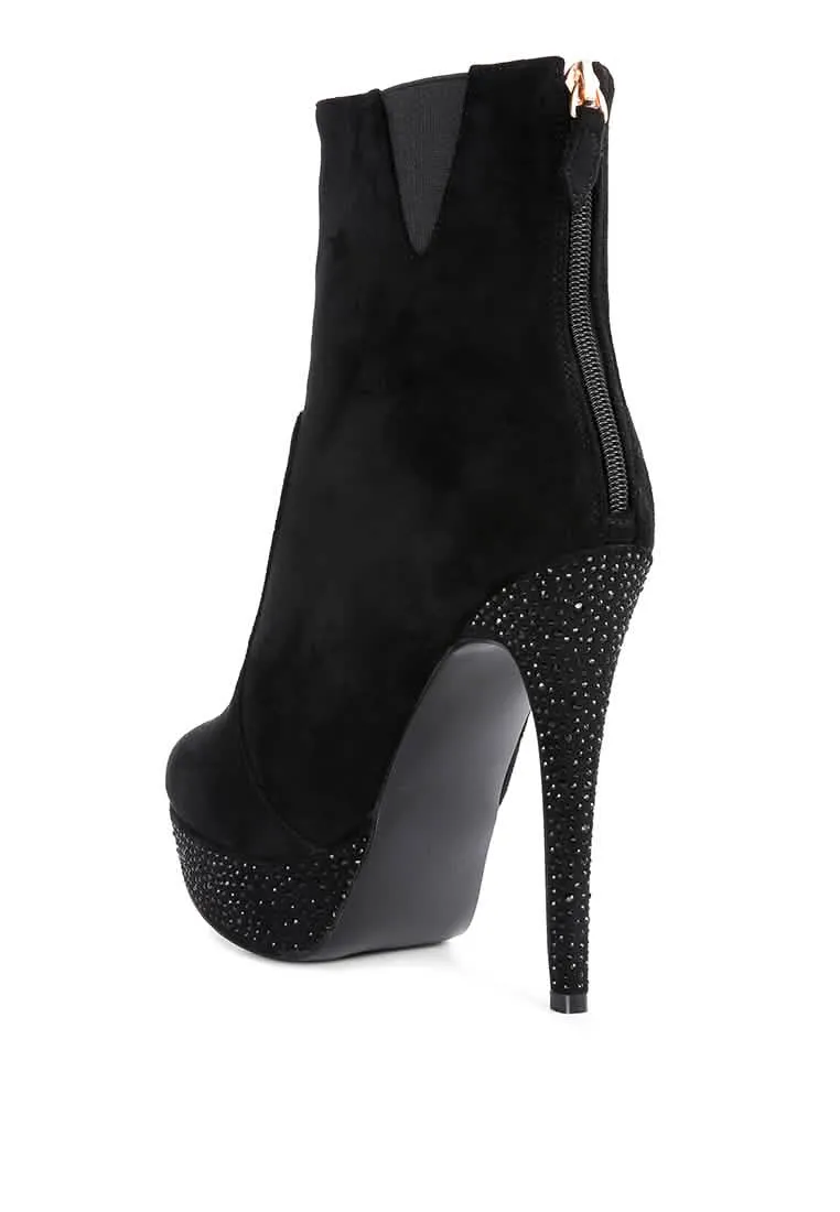 Rhinestone Elegance: Espiree High Heeled Ankle Boots