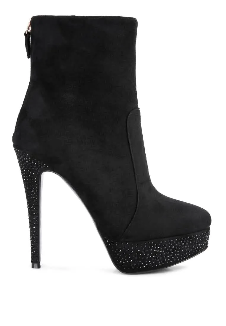 Rhinestone Elegance: Espiree High Heeled Ankle Boots