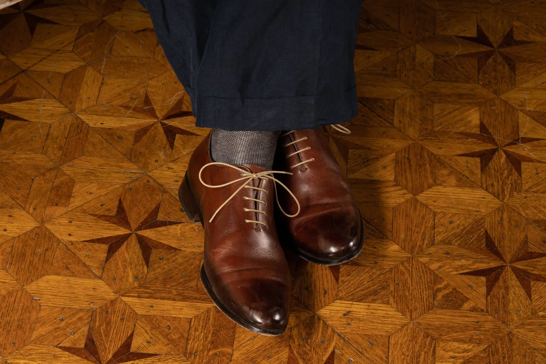 Round Dark Havana Waxed Cotton Shoelaces