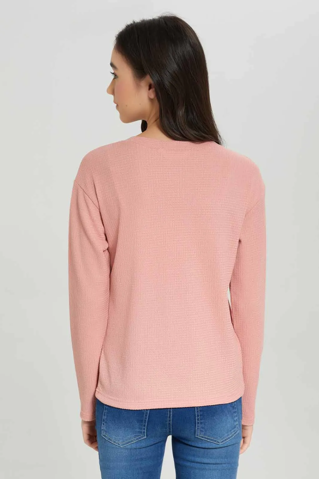 Senior Girls Pink Jacquard T-Shirt