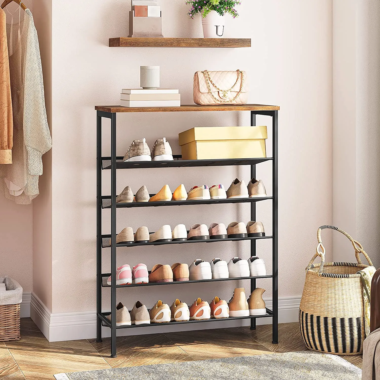 Shoe Rack, 6 Tier Shoe Storage, Flat and Slant Adjustable Shoe Organizer, Large Capacity