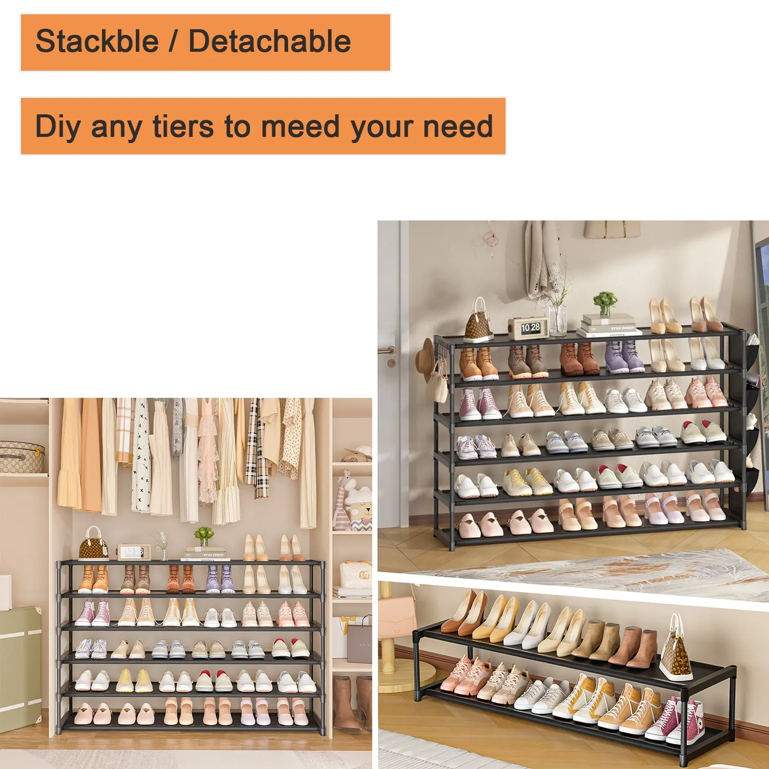 Shoe Rack Long 6 Tier Stackable Shoe Storage Organizer Rack for Closet Entryway Garage Sturdy Shoe Shelf Durable Shoes Rack Stand