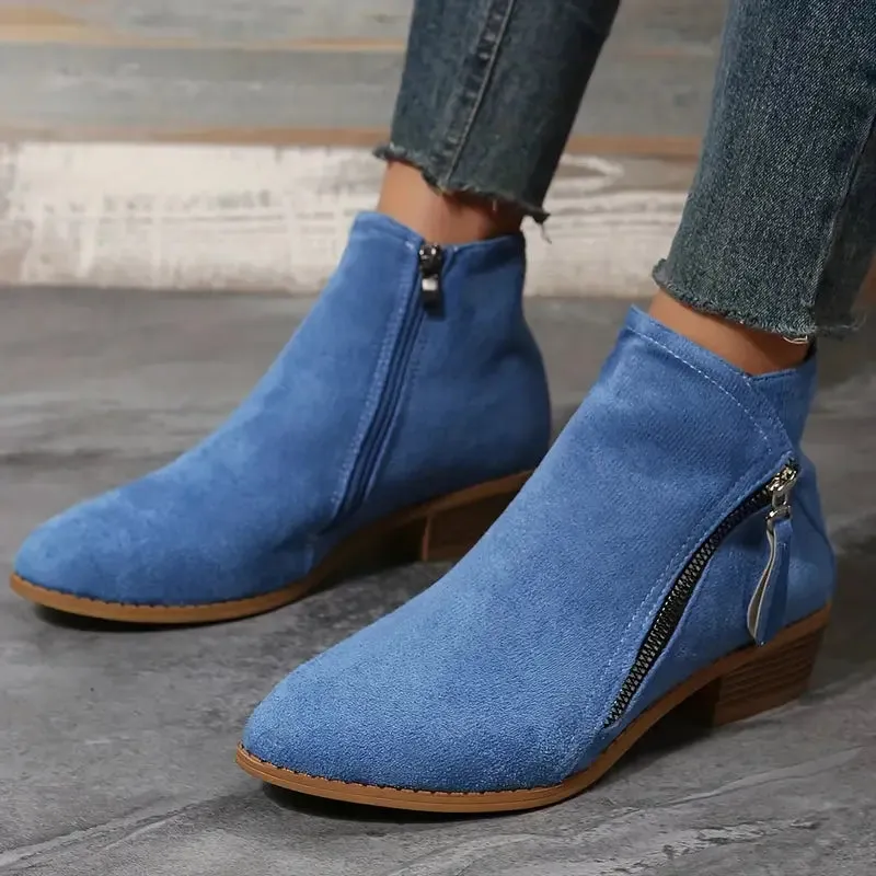 Stylish Suede Ankle Boots with Zipper and Heel for Women | Ideal for Autumn/Winter