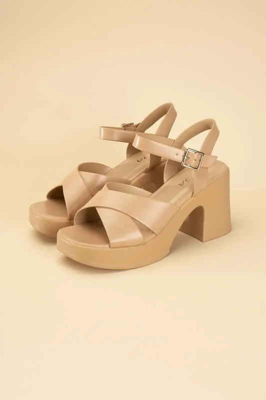 TOUCH-S Crisscross Sandals Heels with Ankle Straps