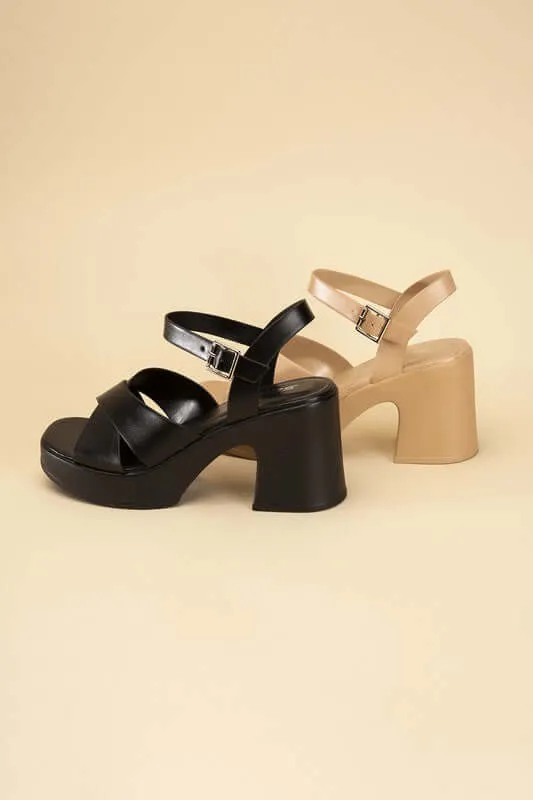 TOUCH-S Crisscross Sandals Heels with Ankle Straps