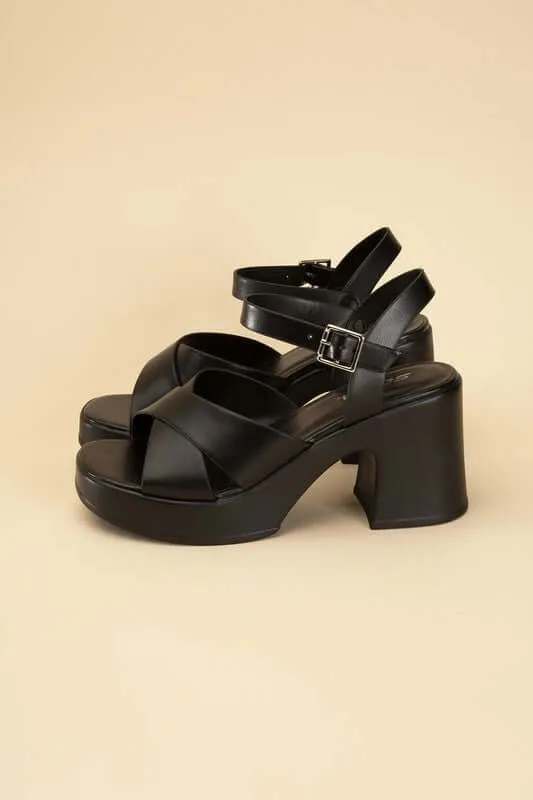 TOUCH-S Crisscross Sandals Heels with Ankle Straps