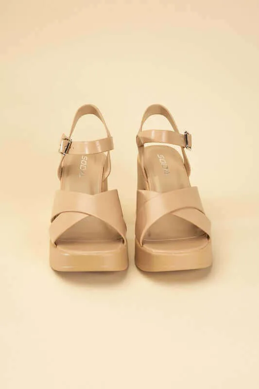 TOUCH-S Crisscross Sandals Heels with Ankle Straps