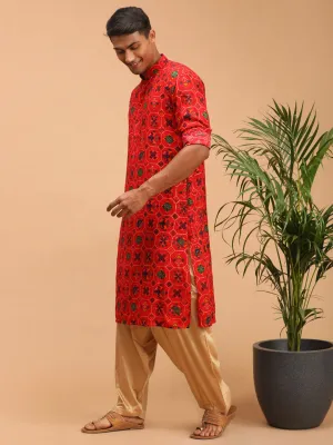 Vastramay Red Printed Silk Kurta Set