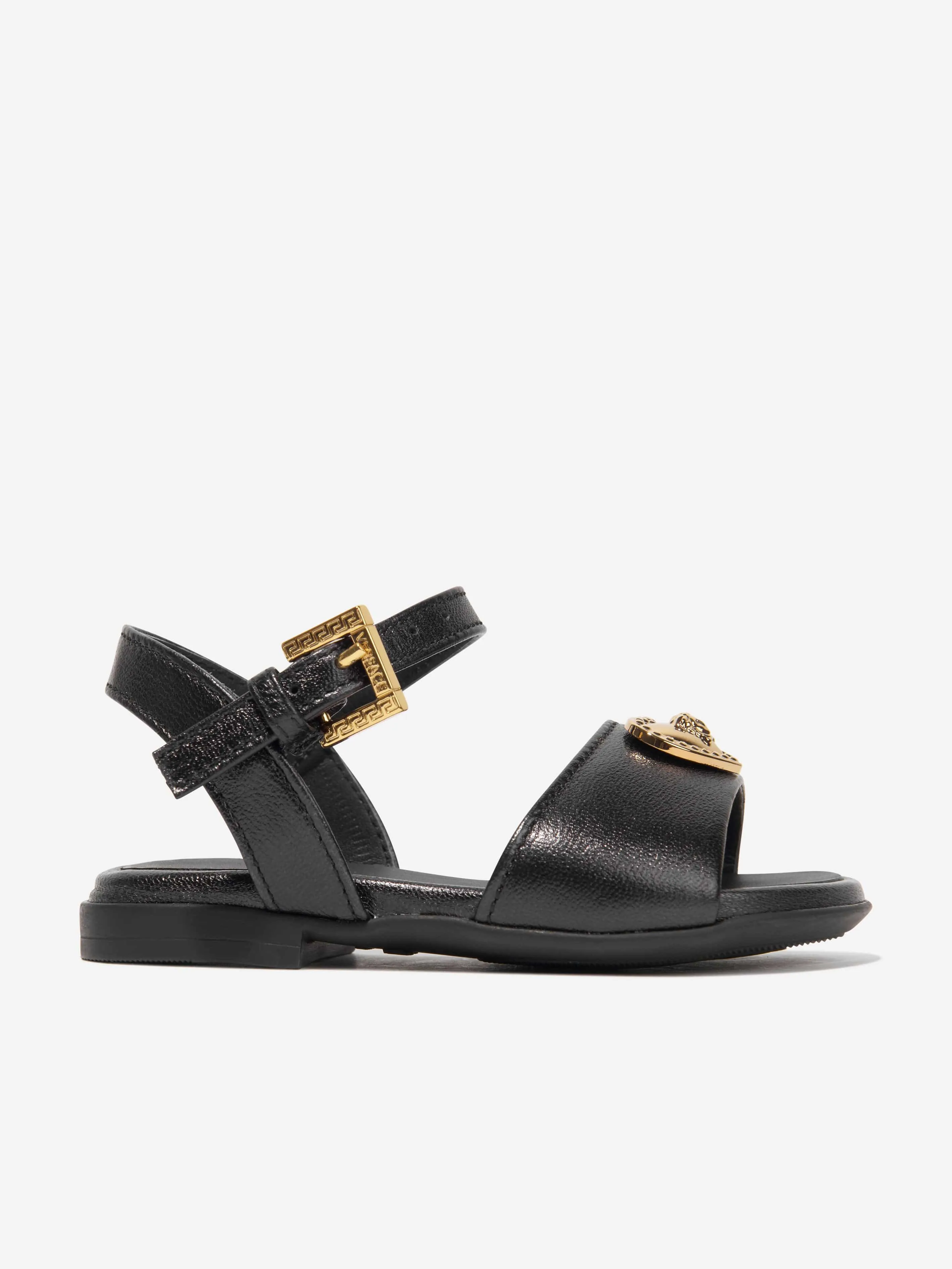 Versace Girls Leather Logo Sandals in Black