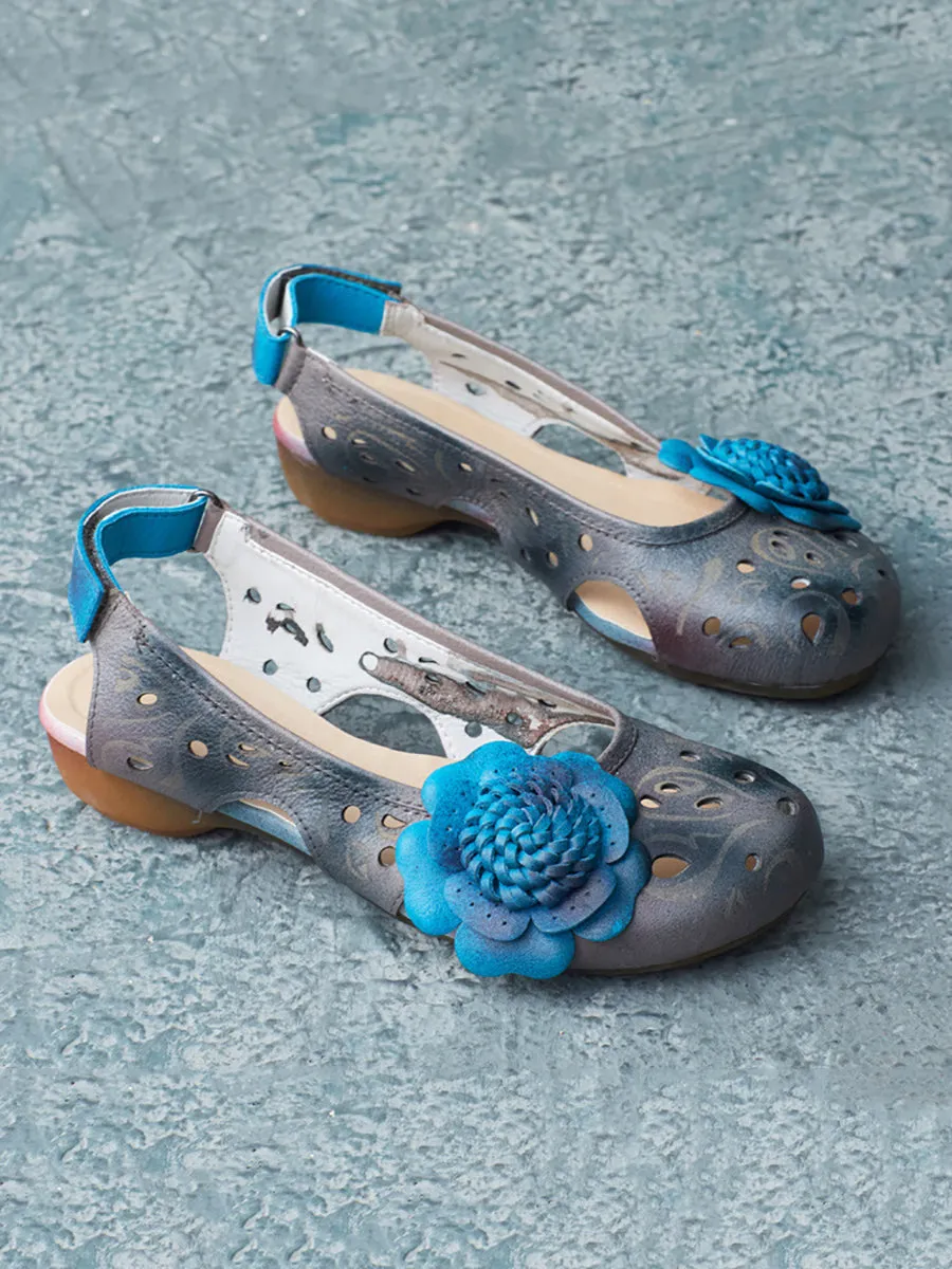 Women Summer Artsy Leather Flower Spliced Sandals UI1014