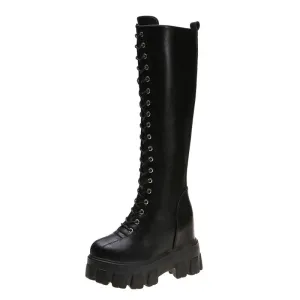 Women's knee high thick platform zipper combat boots for fall/winter