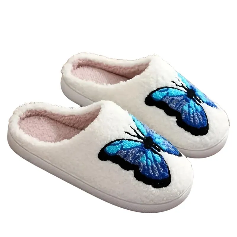 Women's Soft Warm Indoor Home Cotton Slippers Embroided Butterfly